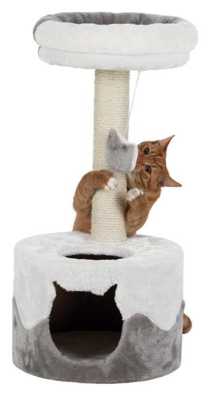 Trixie Oturaklı Silindir-Yuvarlak Tırmalamalı 2 Katlı İç Mekan Mdf-Peluş Kedi Evi Beyaz-Gri