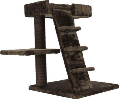 Lotus Furniture Pet Series Doha Dikdörgen-Kule Tırmalamalı 2 Katlı İç Mekan Mdf-Peluş Kedi Evi Gri-Kahve
