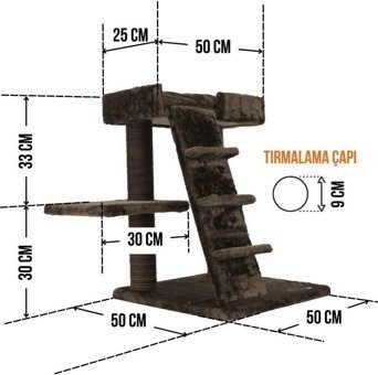 Lotus Furniture Pet Series Doha Dikdörgen-Kule Tırmalamalı 2 Katlı İç Mekan Mdf-Peluş Kedi Evi Gri-Kahve