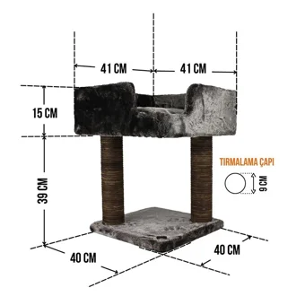 Lotus Furniture Pet Series Lyon Kare Tırmalamalı Tek Katlı İç Mekan Mdf-Peluş Kedi Evi Bal-Kahve