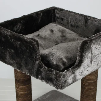 Lotus Furniture Pet Series Lyon Kare Tırmalamalı Tek Katlı İç Mekan Mdf-Peluş Kedi Evi Bal-Kahve