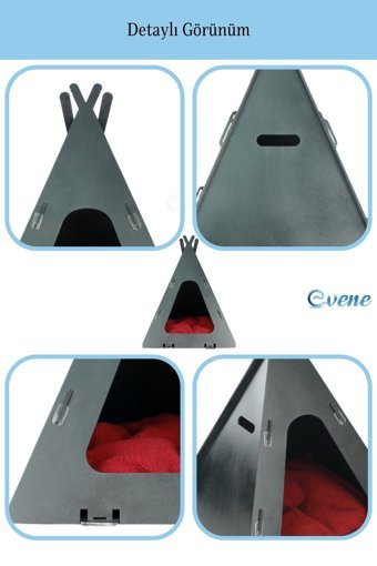 Evene Çadır-No: 6 Kare Tek Katlı İç Mekan Mdf Kedi Evi Siyah