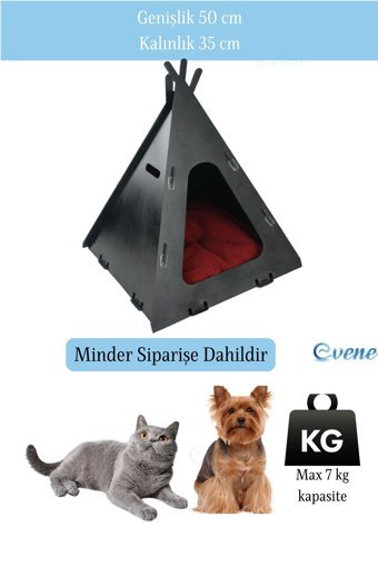 Evene Çadır-No: 6 Kare Tek Katlı İç Mekan Mdf Kedi Evi Siyah