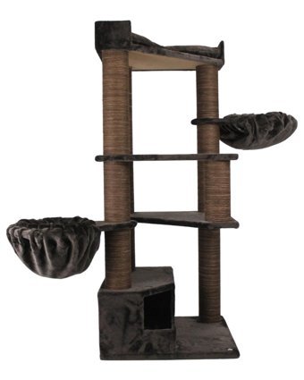 Lotus Furniture Pet Series Shangaı Kule Tipi Hamaklı Tırmalamalı 4 Katlı İç Mekan Mdf-Peluş Kedi Evi Bal-Gri-Kahve