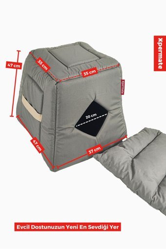 Xpermate Mağara Dikdörtgen Tek Katlı Su Geçirmez İç Mekan Polyester Kumaş Kedi Evi Antrasit
