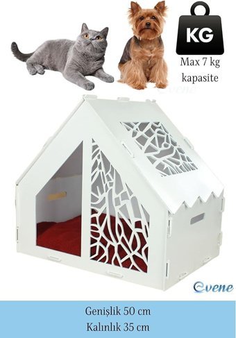 Evene Kulübe Dikdörtgen Tek Katlı İç Mekan Mdf Kedi Evi Ham Renksiz