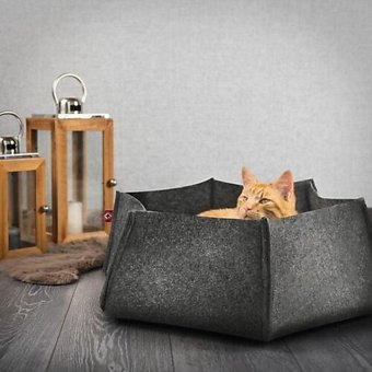 Next Craft Orta Boy Kare Tek Katlı İç Mekan Keçe Kedi Evi Gri