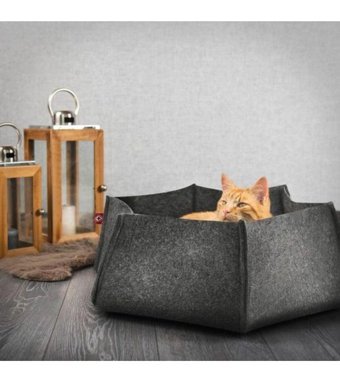 Next Craft Orta Boy Kare Tek Katlı İç Mekan Keçe Kedi Evi Gri