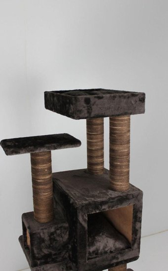 Lotus Furniture Pet Series Zürih Kule Tipi Tırmalamalı 4 Katlı İç Mekan Mdf-Peluş Kedi Evi Kahverengi