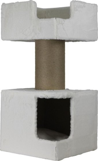 Lotus Furniture Pet Series Sevilya Kule Tipi Tırmalamalı 2 Katlı İç Mekan Mdf-Peluş Kedi Evi Bal-Gri-Kahve