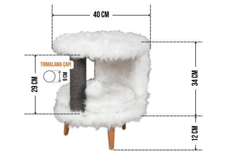 Lotus Furniture Pet Series Venedik Tabure Tırmalamalı 2 Katlı İç Mekan Mdf-Peluş Kedi Evi Gri