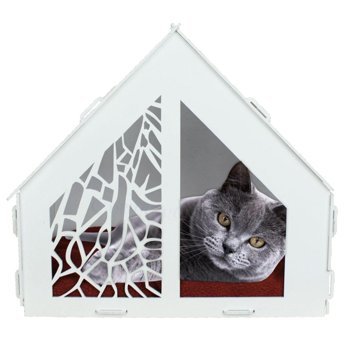 Evene No:1 Dikdörtgen Tek Katlı İç Mekan Mdf Kedi Evi Beyaz
