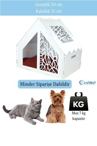 Evene No:1 Dikdörtgen Tek Katlı İç Mekan Mdf Kedi Evi Beyaz
