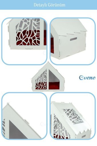Evene No:1 Dikdörtgen Tek Katlı İç Mekan Mdf Kedi Evi Beyaz