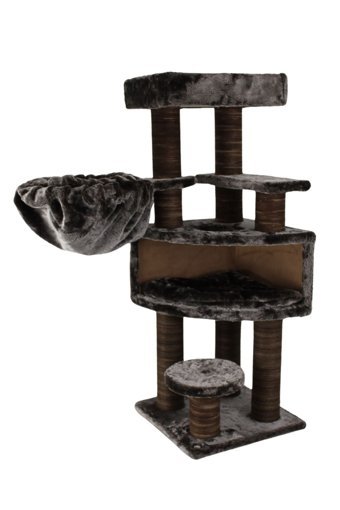 Lotus Furniture Pet Series Prag Kule Tipi Hamaklı Tırmalamalı 4 Katlı İç Mekan Mdf-Peluş Kedi Evi Bal-Gri-Kahve-Krem