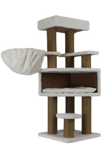Lotus Furniture Pet Series Prag Kule Tipi Hamaklı Tırmalamalı 4 Katlı İç Mekan Mdf-Peluş Kedi Evi Bal-Gri-Kahve-Krem