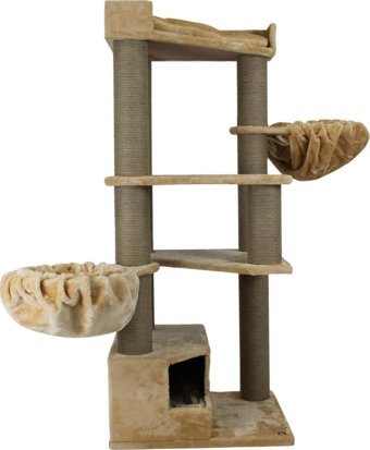 Lotus Furniture Pet Series Shangaı Kule Tipi Hamaklı Tırmalamalı 5 Katlı İç Mekan Mdf-Peluş Kedi Evi Bal-Gri-Kahve