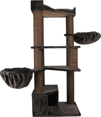 Lotus Furniture Pet Series Shangaı Kule Tipi Hamaklı Tırmalamalı 5 Katlı İç Mekan Mdf-Peluş Kedi Evi Bal-Gri-Kahve