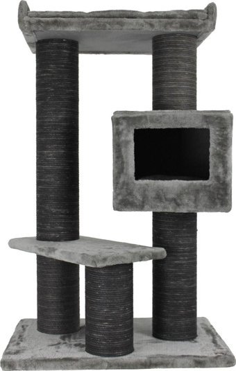 Lotus Furniture Pet Series Toulouse Kule Tipi Tırmalamalı 3 Katlı İç Mekan Mdf-Peluş Kedi Evi Bal-Gri-Kahve
