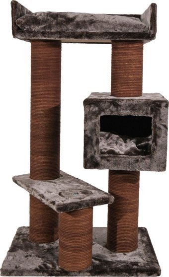 Lotus Furniture Pet Series Toulouse Kule Tipi Tırmalamalı 3 Katlı İç Mekan Mdf-Peluş Kedi Evi Bal-Gri-Kahve