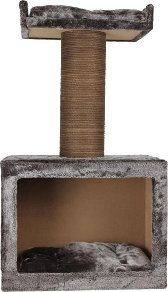 Lotus Furniture Pet Series Palma Dikdörgen-Kule Tırmalamalı 2 Katlı İç Mekan Mdf-Peluş Kedi Evi Bal-Gri-Kahve