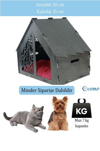 Evene Kulübe-No: 1 Dikdörtgen Tek Katlı İç Mekan Mdf Kedi Evi Siyah
