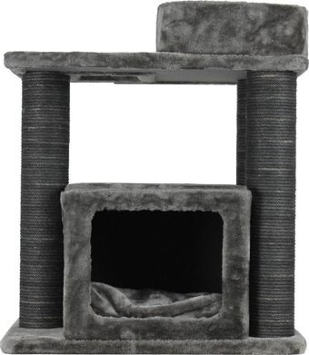 Lotus Furniture Pet Series Vilnius Dikdörtgen Tırmalamalı 2 Katlı İç Mekan Mdf-Peluş Kedi Evi Bal-Kahve-Gri-Krem