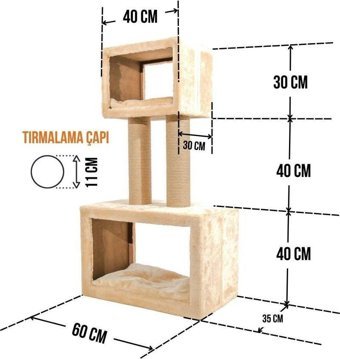 Lotus Furniture Pet Series Nantes Kule Tipi Tırmalamalı 2 Katlı İç Mekan Mdf-Peluş Kedi Evi Bej-Gri-Kahve