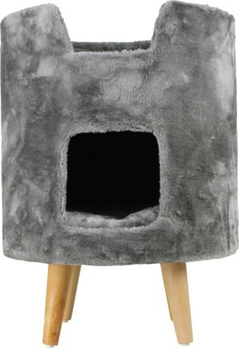 Lotus Furniture Pet Series Oslo Silindir-Yuvarlak 2 Katlı İç Mekan Mdf-Peluş Kedi Evi Bal-Gri-Kahve