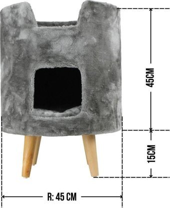 Lotus Furniture Pet Series Oslo Silindir-Yuvarlak 2 Katlı İç Mekan Mdf-Peluş Kedi Evi Bal-Gri-Kahve