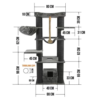 Lotus Furniture Pet Series Madrid Kule Tipi Hamaklı Tırmalamalı 6 katlı İç Mekan Mdf-Peluş Kedi Evi Bej-Gri-Kahve