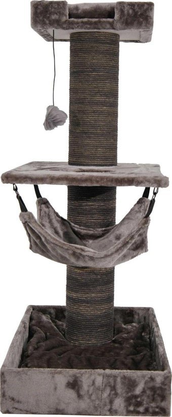 Lotus Furniture Pet Series Basel Kule Tipi Hamaklı Tırmalamalı 3 Katlı İç Mekan Mdf-Peluş Kedi Evi Gri-Kahve
