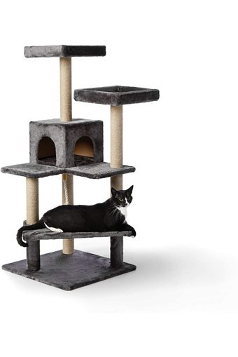 Nursoft Kule Kule Tipi Tırmalamalı 4 Katlı İç Mekan Mdf-Peluş Kedi Evi Beyaz-Gri