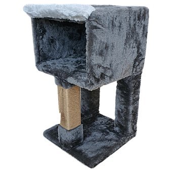 Single Kare Prizma Kare Tırmalamalı Tek Katlı İç Mekan Mdf-Peluş Kedi Evi Antrasit-Gri-Kahverengi-Krem
