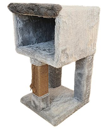 Single Kare Prizma Kare Tırmalamalı Tek Katlı İç Mekan Mdf-Peluş Kedi Evi Antrasit-Gri-Kahverengi-Krem