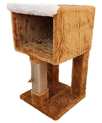 Single Kare Prizma Kare Tırmalamalı Tek Katlı İç Mekan Mdf-Peluş Kedi Evi Antrasit-Gri-Kahverengi-Krem
