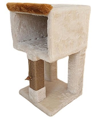 Single Kare Prizma Kare Tırmalamalı Tek Katlı İç Mekan Mdf-Peluş Kedi Evi Antrasit-Gri-Kahverengi-Krem