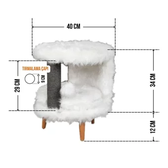 Lotus Furniture Pet Series Venedik Yuvarlak Tırmalamalı Tek Katlı İç Mekan Mdf-Peluş Kedi Evi Beyaz-Gri