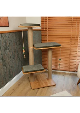 Sofa Mimarlık Kare-Yuvarlak Tırmalamalı 3 Katlı Su Geçirmez İç Mekan Kayın Masif Kedi Evi Çok Renkli