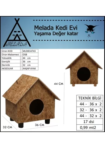 Reyo Kulübe Dikdörtgen Tek Katlı Su Geçirmez İç-Dış Mekan Ahşap Kedi Evi Doğal Ahşap