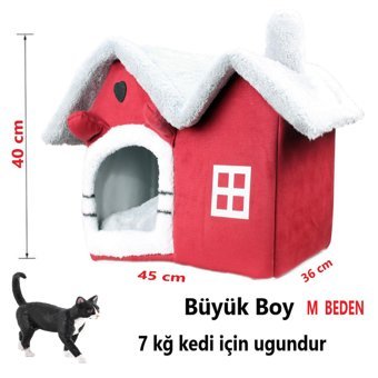 Tineke Villa Dikdörtgen Tek Katlı İç Mekan Arctic Kadife-Sünger Kedi Evi Kırmızı