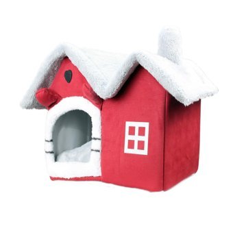 Tineke Villa Dikdörtgen Tek Katlı İç Mekan Arctic Kadife-Sünger Kedi Evi Kırmızı
