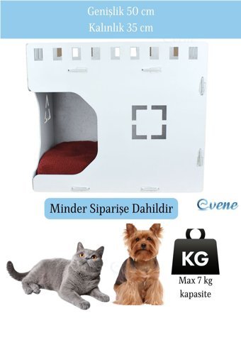 Evene Teraslı Dikdörtgen 2 Katlı İç Mekan Ahşap Kedi Evi Gümüş