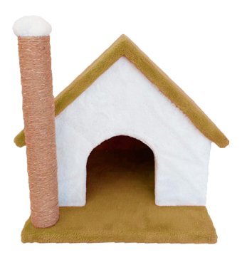 Sdypet Kulübe Kare Tırmalamalı Tek Katlı İç Mekan Mdf-Peluş Kedi Evi Bej-Kırmızı