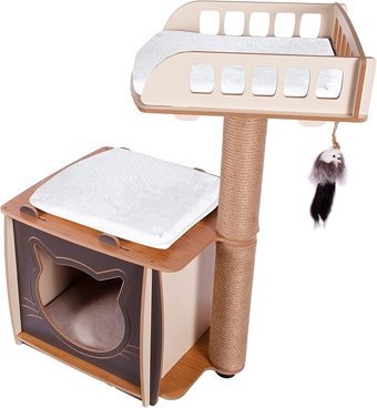 Patihomes Modern-XL Lâl Kare Tırmalamalı 2 Katlı İç Mekan Ahşap Kedi Evi Gri