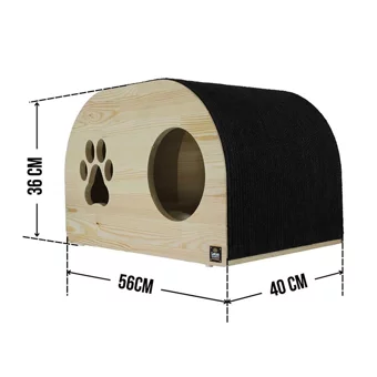 Lotus Furniture Pet Series Torino Dikdörtgen Tırmalamalı Tek Katlı İç Mekan Masif Pan Kedi Evi Naturel-Siyah