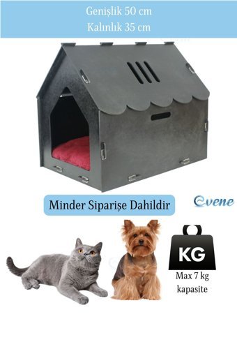 Evene No: 4 Dikdörtgen Tek Katlı İç Mekan Mdf Kedi Evi Siyah