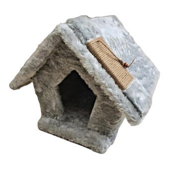 Vega Yükseklik Dikdörtgen Tırmalamalı Tek Katlı İç Mekan Mdf-Peluş Kedi Evi Antrasit-Camel-Gri-Krem