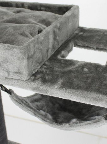 Lotus Furniture Pet Series Montepellier Kule Tipi Hamaklı Tırmalamalı 3 Katlı İç Mekan Mdf-Peluş Kedi Evi Bej-Gri-Kahve