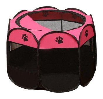 Haciu Katlanabilir Sekizgen Tek Katlı Su Geçirmez İç-Dış Mekan Polyester-Oxford Kedi Evi Pembe